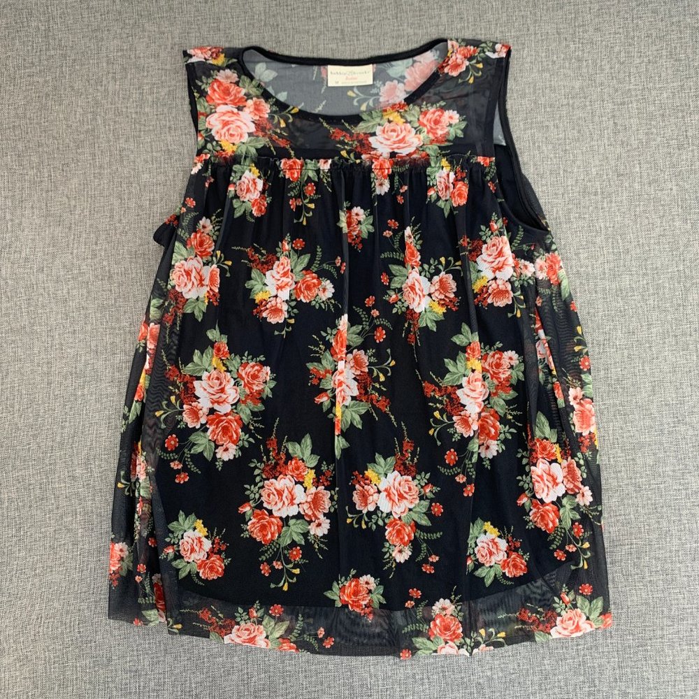 Bobbie‎ & Brooks Floral Sleeveless Blouse Black Orange Chiffon Layer Medium